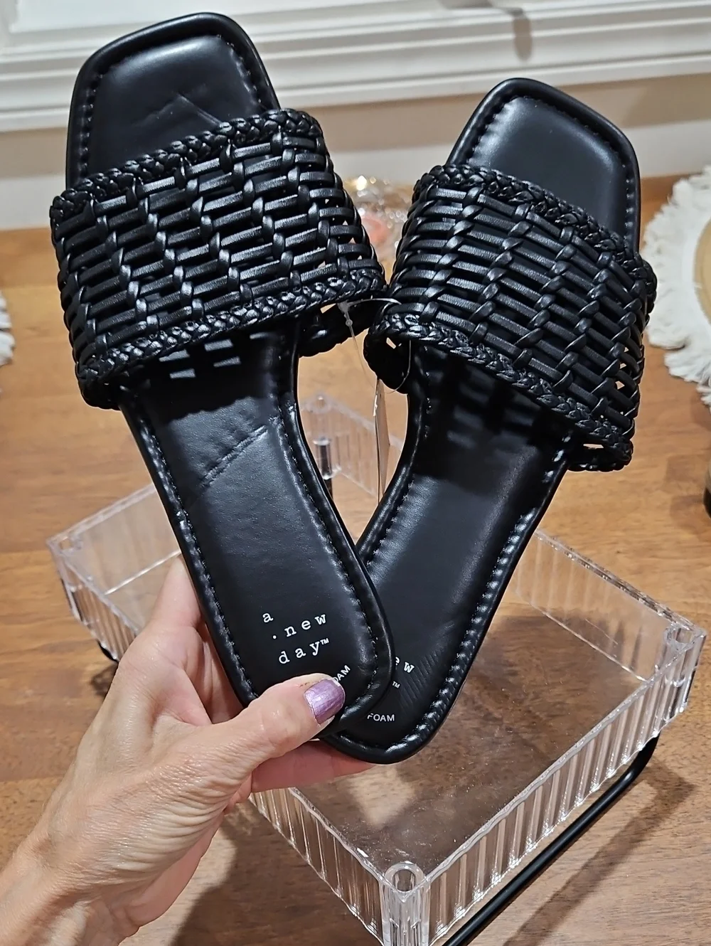 a new day Black Braided Slide Sandals